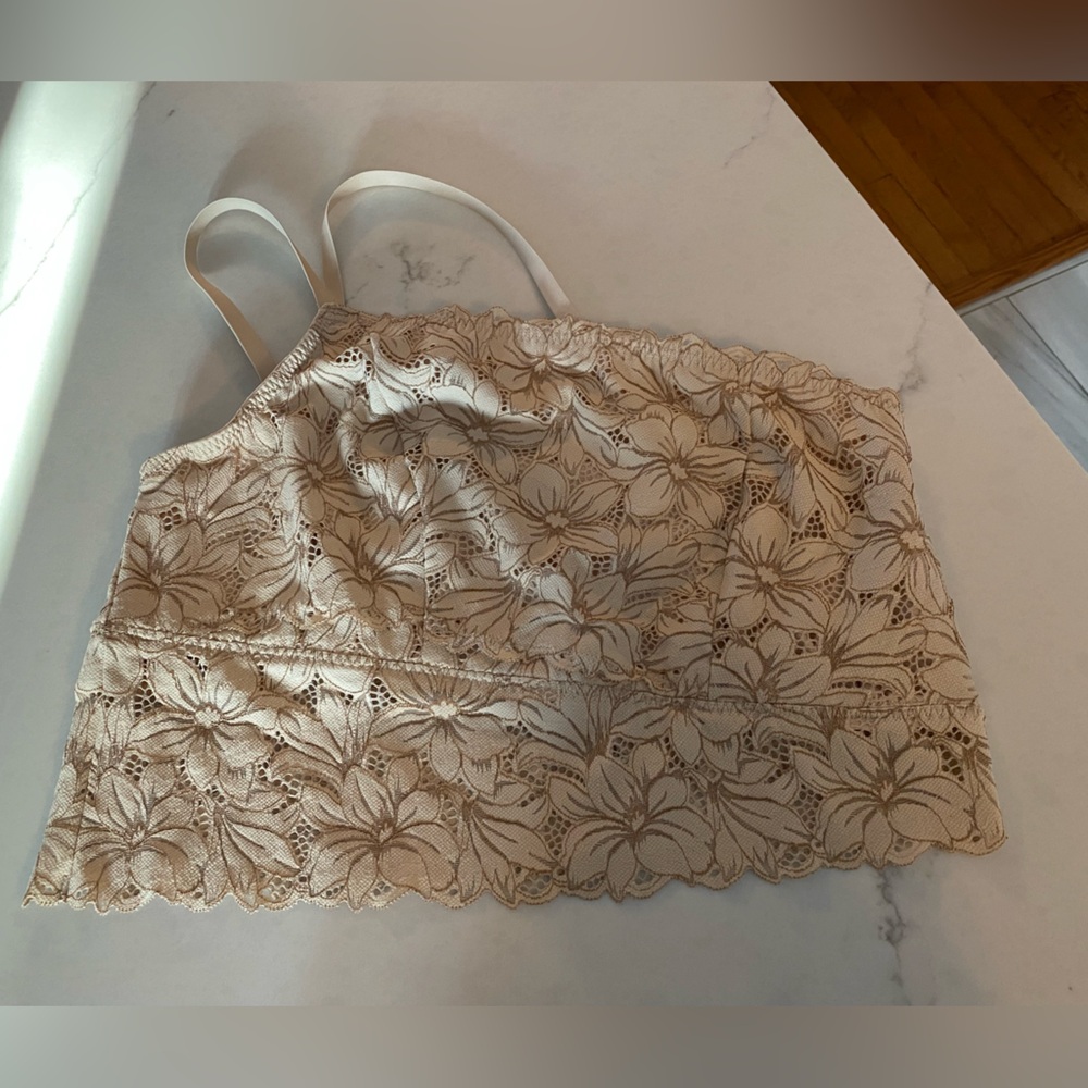 NWT Aerie Beach Daze One Shoulder Bralette XXL Beige Floral Lace Crop Top